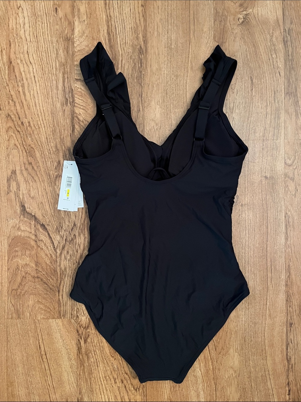 NWT DKNY Ruffle Plunge Underwire Tummy Control One Piece Swimsuit Black - Picture 7 of 10
